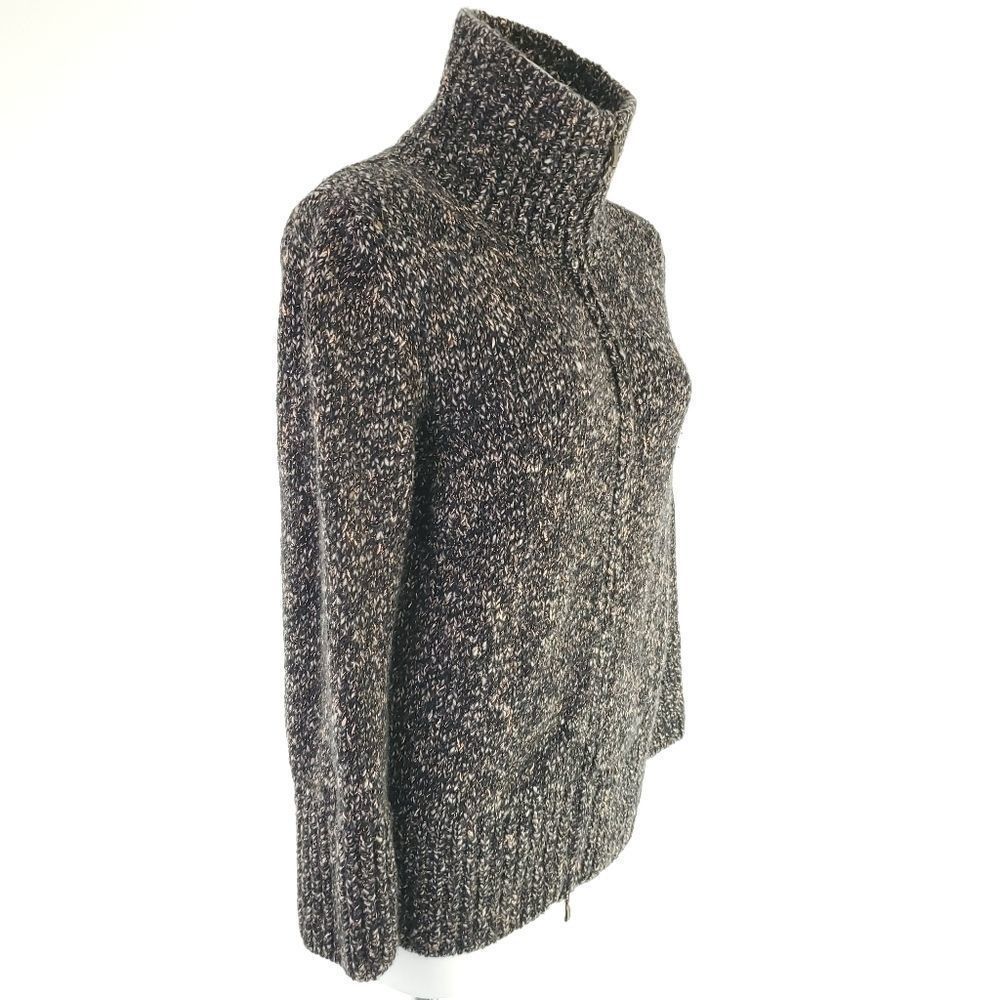 Lorena Antoniazzi Wool Cashmere Blend Zip Front Mock Neck Marled Knit Sweater 44 - Picture 4 of 7